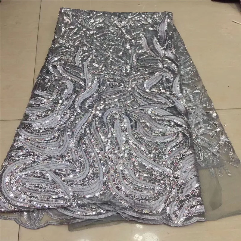 New Nigerian Embroidered Sequined Mesh Lace Fabric Bride Wedding Fabrics In grey Sequins India African Net Tulle Swiss Voile | Дом и сад