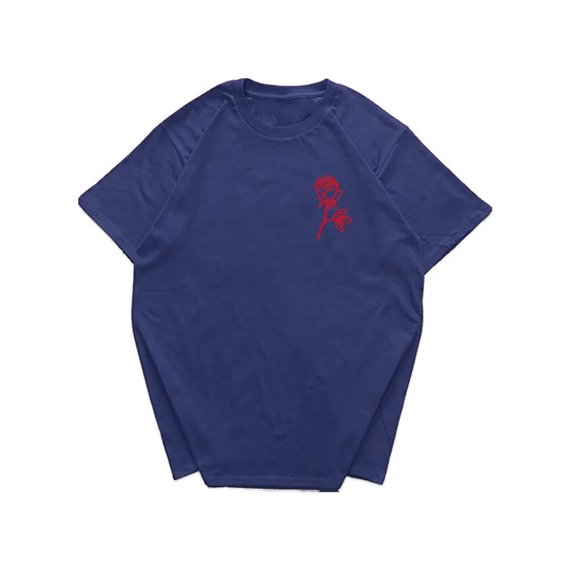 Летняя мужская футболка Харадзюку с принтом розы, футболка с коротким рукавом в стиле хип-хоп, хлопковая футболка, модная повседневная футболка - Цвет: 3Navy
