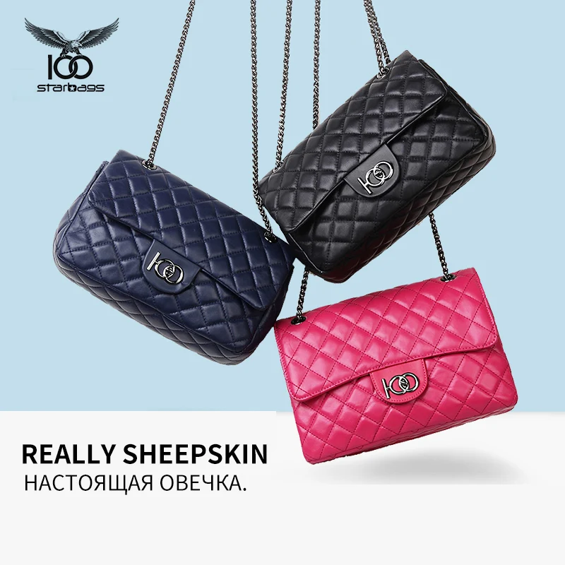 

Genuine leather sheepskin women Single shoulder satchel bag for women's soft leather Female bag The chains inclined shoulder bag