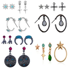 Rhinestone Moon Star Elephant Cross Stud Earrings Sets Boho Ear Holes Women Mixed Stud Earring Set for Women Jewelry Accessories rhinestone star rabbit stud earring set