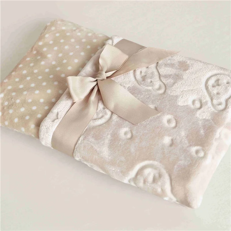 

Simple white dots teddy bear pattern super soft velvet fiber baby nap summer blankets 80x100cm/100x150cm kids/toddler bedsheet