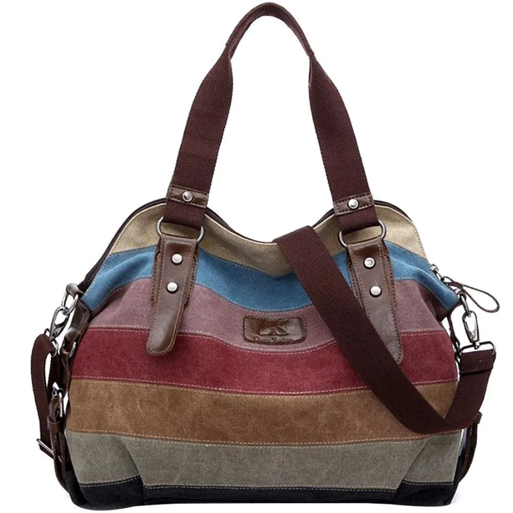 Women's Contrast Color Canvas Handbag Tote Shoulder Bag Crossbody Bag