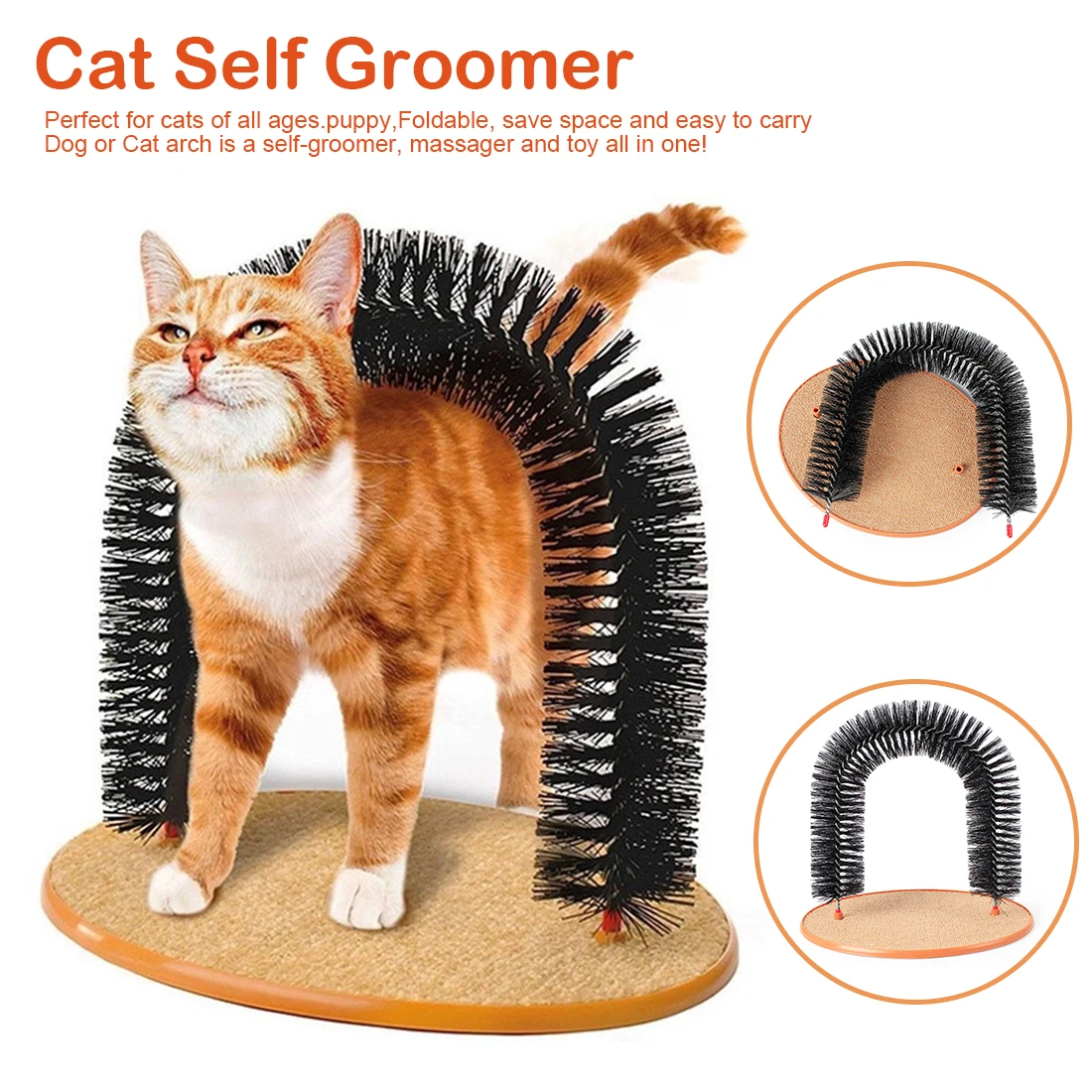 New Arch Pet Cat Self Groomer With Round Fleece Base Cat Toy Brush Toys