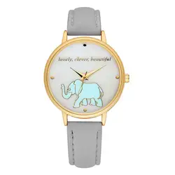 Повседневное Для женщин кварцевые часы Мода мультфильм слон из искусственной кожи ремешок наручные часы LL @ 17