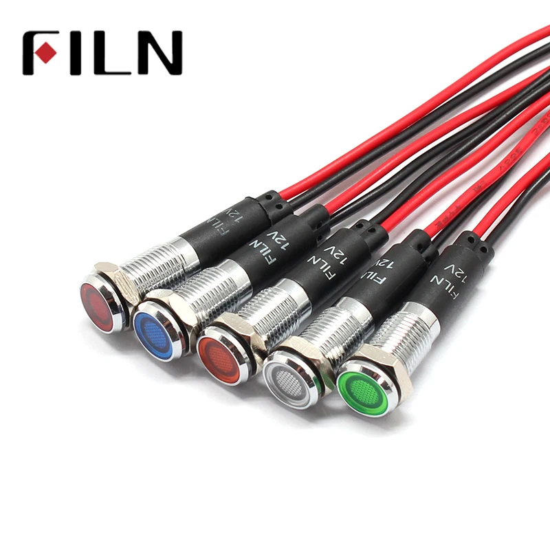 

8mm 3v 6v 12v 24v 110v 220v Metal LED Pilot Panel Dash Signal Indicator Warning light 20cm cable Chrome Finish Car Boat Marine