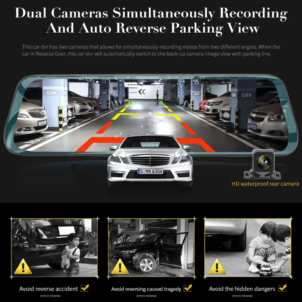 HGDO 10" Touch Car DVR Streaming RearView Mirror Camera Dual Lens Video Recorder Dash Camera FHD 1080P Auto Registrator Dash Cam - Image 6