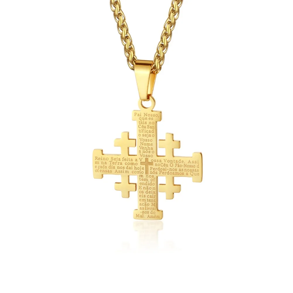 Нержавеющая сталь Иерусалимский крест подвески для Для женщин Для мужчин Библия цепочки ожерелья средневековый Религиозные ювелирные изделия подарок CN45