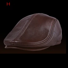 Бренд Для мужчин Натуральная воловья кожаный берет s Кепки Повседневное настоящий кожаный берет шапка зимняя обувь на теплом меху теплые кожаные Кепки