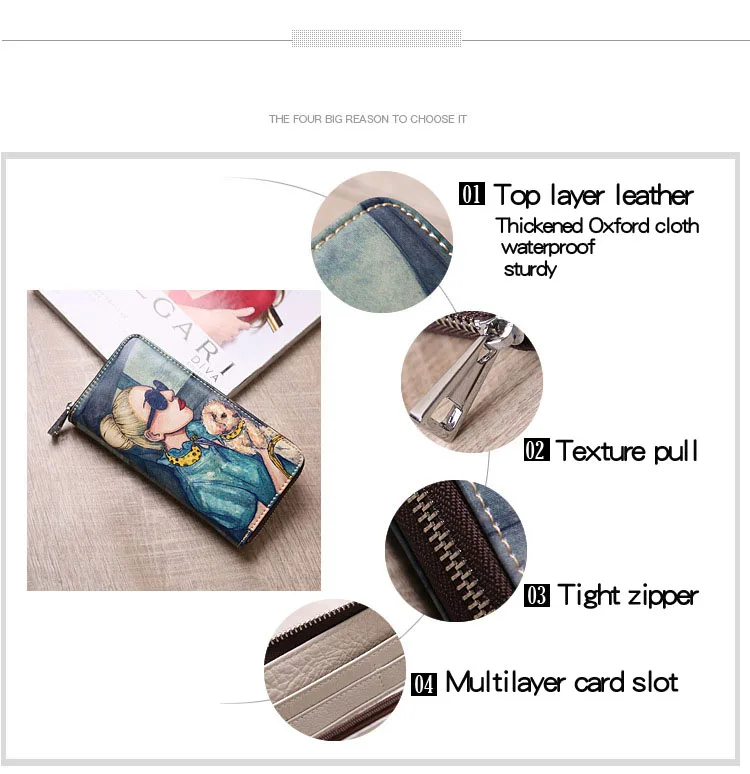 Lasen bag 2017 New lady long leather Chinese style pretty girls animal painting wallet creative painting personalized handbag (5)