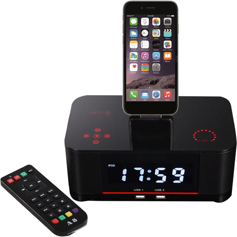 Сенсорная сигнализация Зарядное устройство Док-станция стерео беспроводной Bluetooth динамик с NFC fm-радио-Горячий - Цвет: Black ios US