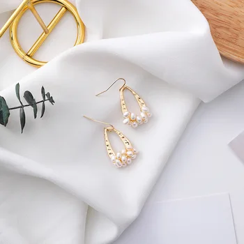 

12pairs/lot Korean fashionable horseshoe pearl metal water drop handmade bead ear hook temperament small earring woman