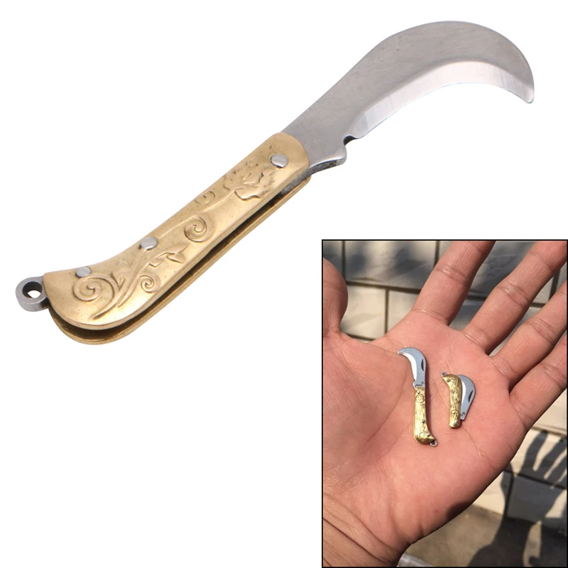 

Mini Pocket Brass Fold Knife Gadget utility gadget tool blade keychain keyring camp hike outdoor parcel package open box letter