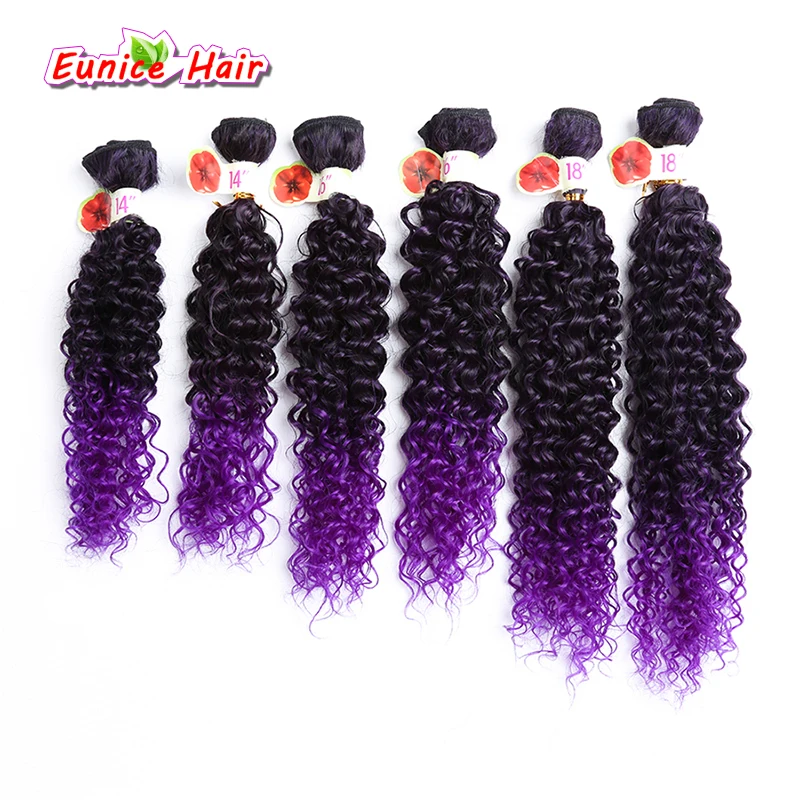 

14''-18'' 6pcs Synthetic curly hair extension ombre purple Jerry curly water wave hair wefts gogo curly crochet hair extension