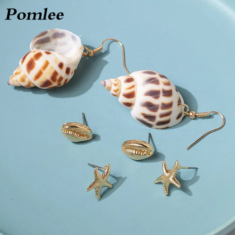 Pomlee новый мода большой раковины падение длинные висячие серьги модные украшения