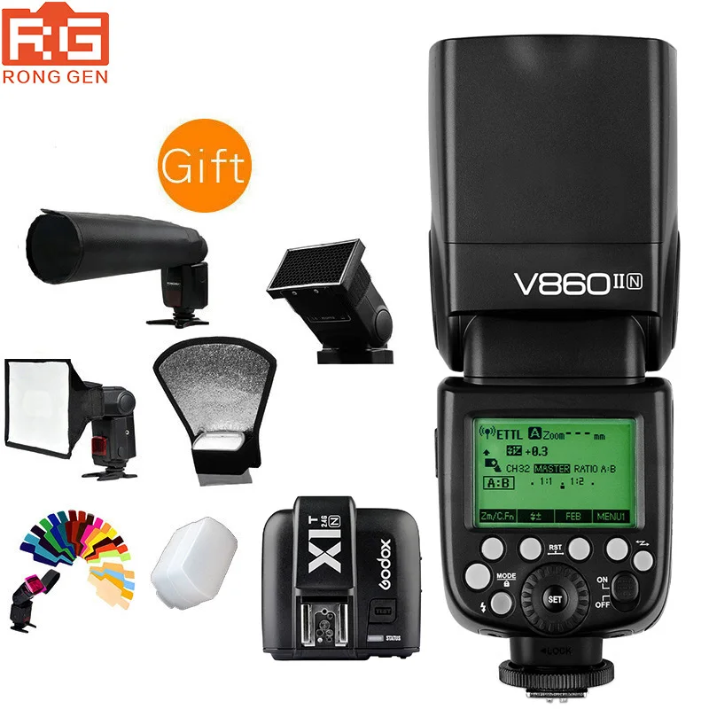 DHL Godox Ving V860II V860II-N E-TTL HSS 1/8000 литий-ионный аккумулятор Speedlite вспышка+ X1T-N передатчик для Nikon DSLR+ подарочный комплект - Цвет: V860IIN and XITN