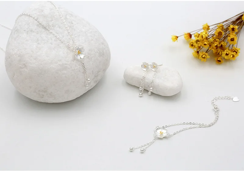 AKOLION Серебряный Вишневый браслет с дизайном «цветок» 925 амулет Цветок сакуры Браслет Модные ювелирные изделия для девушек женщин оптом