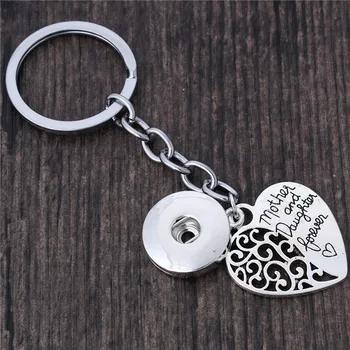 New Snap Jewelry Mother Daughter Forever Love Heart Bag Pendant Snap Key Chains Fit 12mm 18mm Snap Button Keyring for Women 7