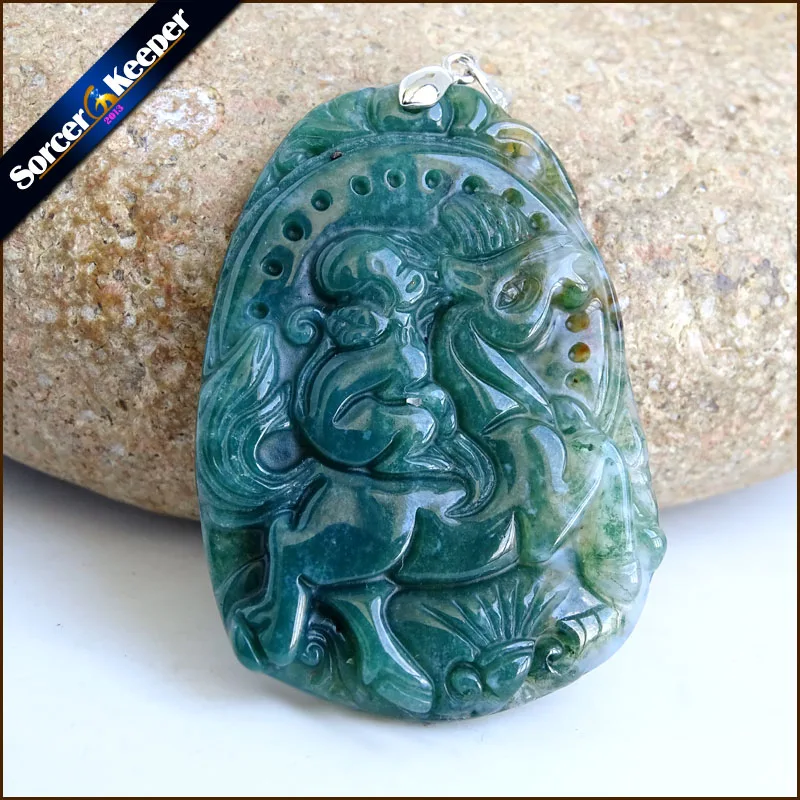 

Hand Carved Brave Troops Animal Men Jewelry Natural Green Agates Stone Pendant Necklace Wholesale Crystal for Boys Gifts SS553
