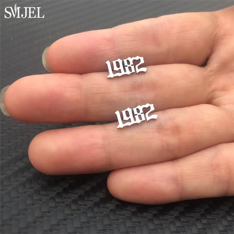 

SMJEL Personalized Year Number Stud Earrings for Women Stainless Steel Ear Jewelry Custom Year 1980 1998 2004 2011 Birthday Gift