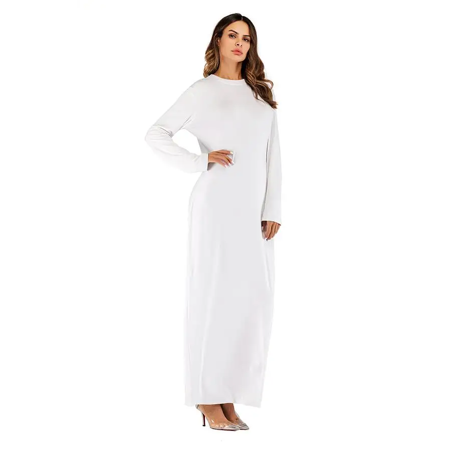 5 цветов женское модальное длинное платье однотонное тонкое эластичное с круглым вырезом с длинным рукавом мусульманское Макси платье