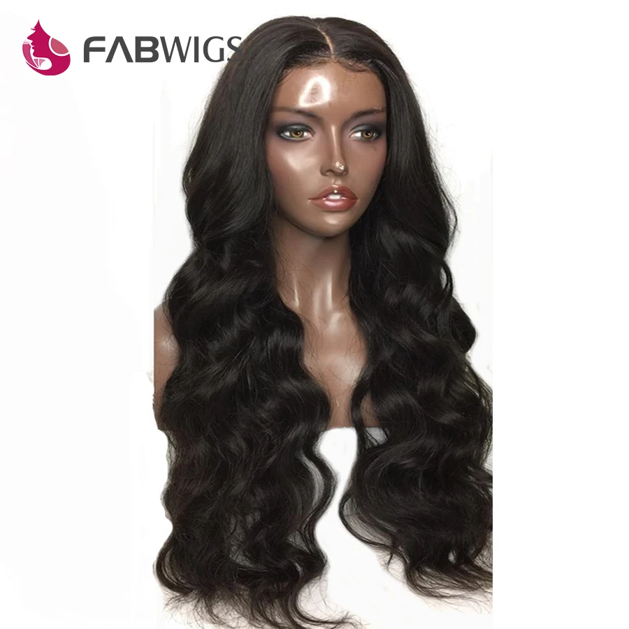 Fabwigs малазийские волнистые полностью кружевные человеческие волосы парики с волосами младенца 180% Плотность парики шнурка для черных женщин черные волосы Remy
