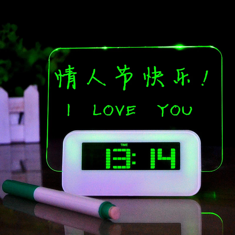 

Multifunction LED Fluorescent Message Board Digital Clock Calendar Night Light Alarm for kids Adult Home Decor