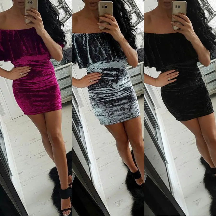 2017 Новинка весны оборками Off-The-Shoulder Pleuche модная сексуальная одежда 774 | Женская