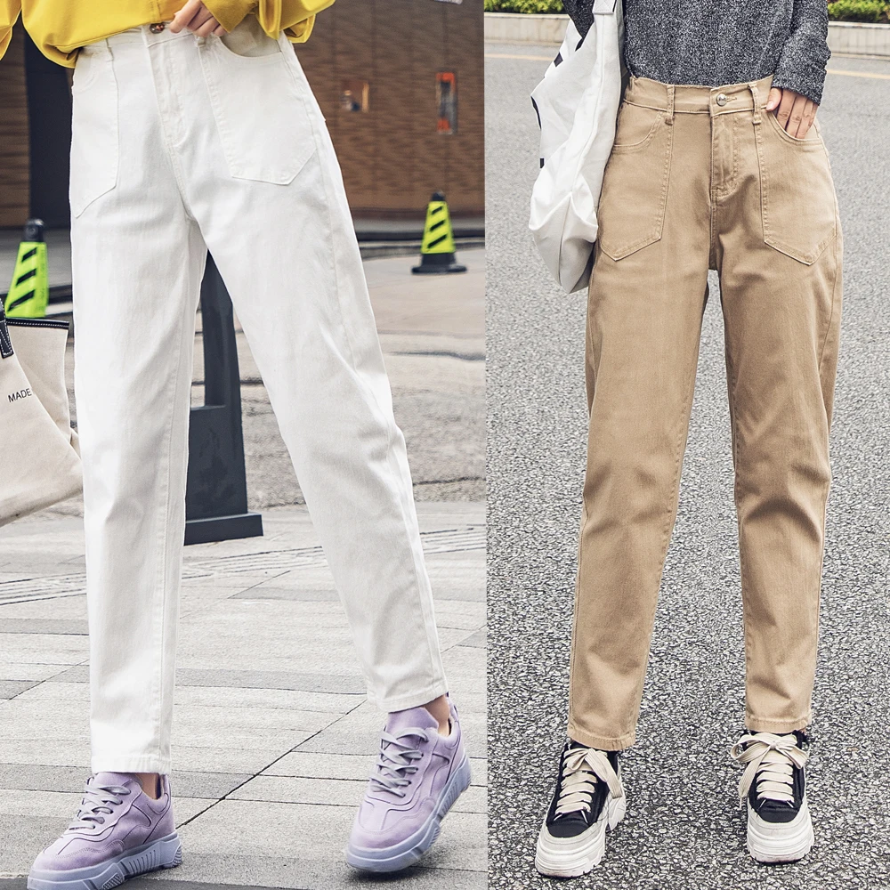 

Fat large size jeans women spring loose straight pants high waist harem pants