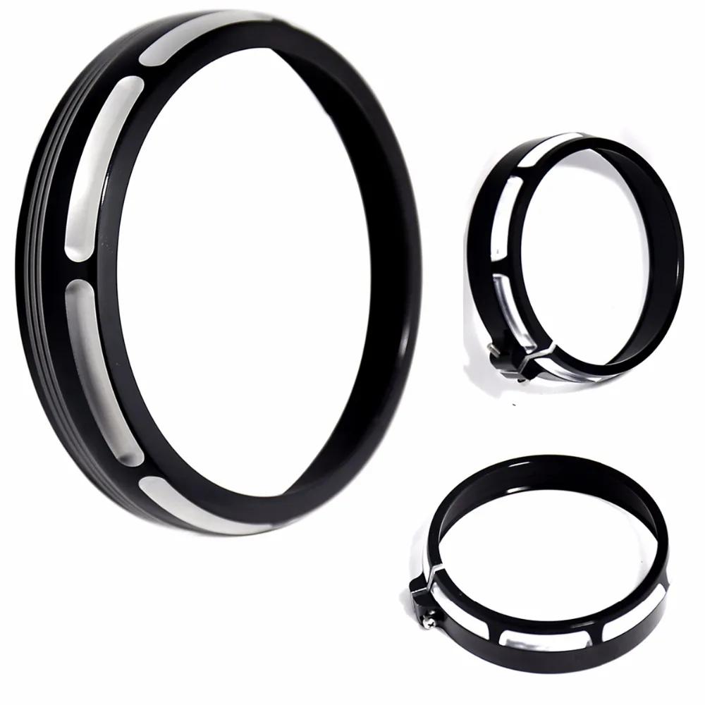 Black Burst Headlamp Auxiliary Billet Trim Ring For Harley Electra 