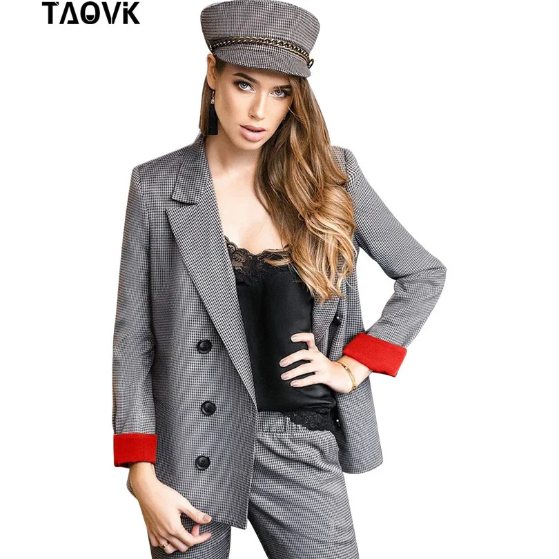 red plaid pants suit