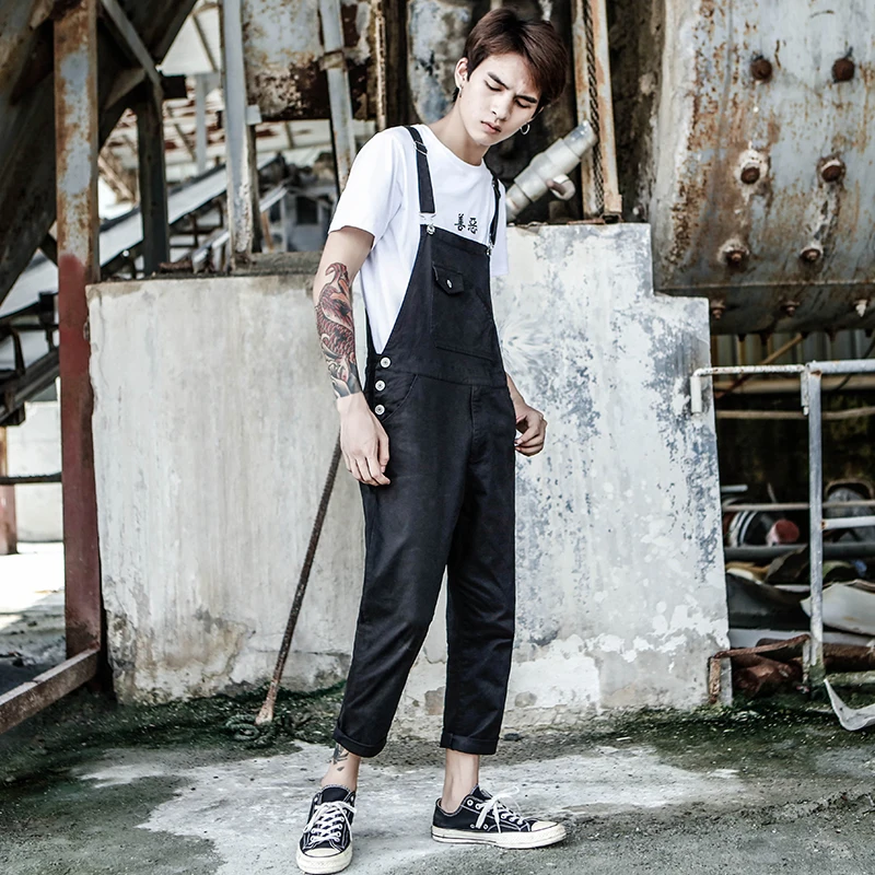 

2019 New Solid color Bib Male tide Korean version of Wild Casual pants Elastic Nine pants Men's Slim feet More size S-XXXL 4XL