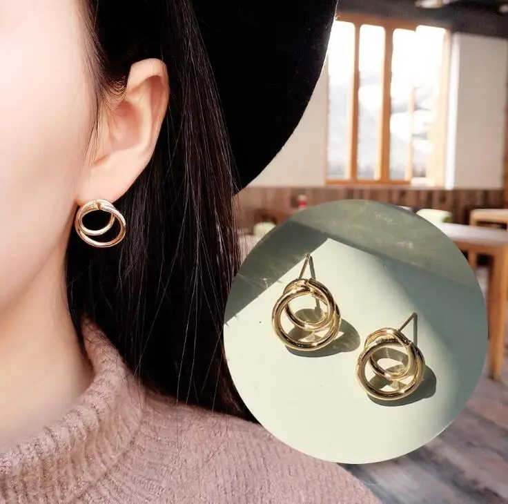 

ex939 Europe Trendy personality creative design metal alloy geometric circle earrings female jewelry accessories