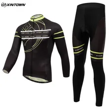 XINTOWN Men Long Sleeve Cycling Jersey Set Bicycle Cycling Clothing Black Maillot Sportswear Bike Riding Team Clothing CC0375