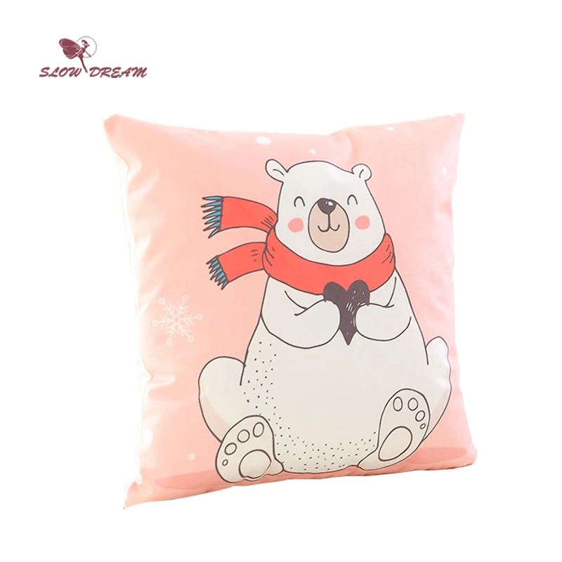 

Slowdream Nordic Pink Love Scarf Bear Cartoon Cushion Cover Soft Pillow Cases Bedroom Sofa Decoration 40x40cm 1pcs