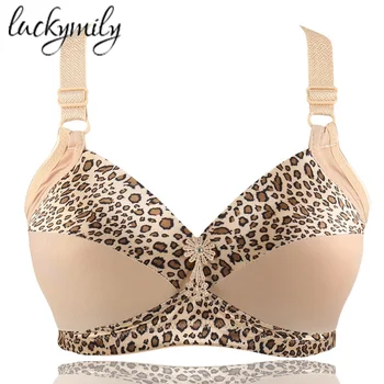 

luckymily 2019 Women Underwear D E Big Size bra Slimgril Womens Sexy Health Leopard Bra Adjusted Wire Free Gathered Push Up Bras