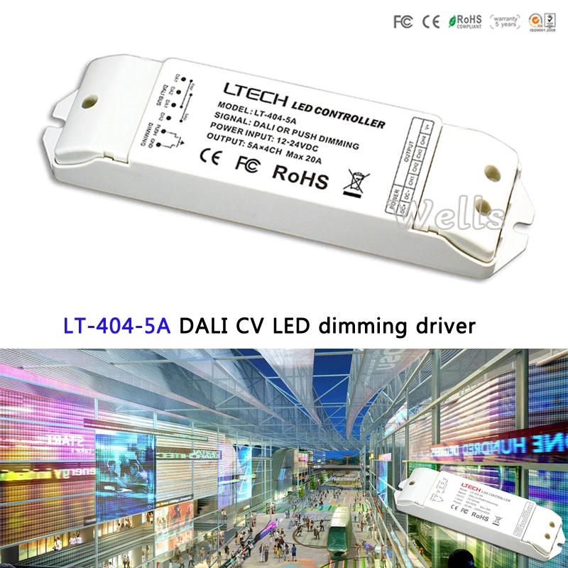 

DALI Led Dimming Driver,LT-404-5A;5A*4CH Max 20A output;DALI/Push button signal input DC5-24Vfor single color led strip