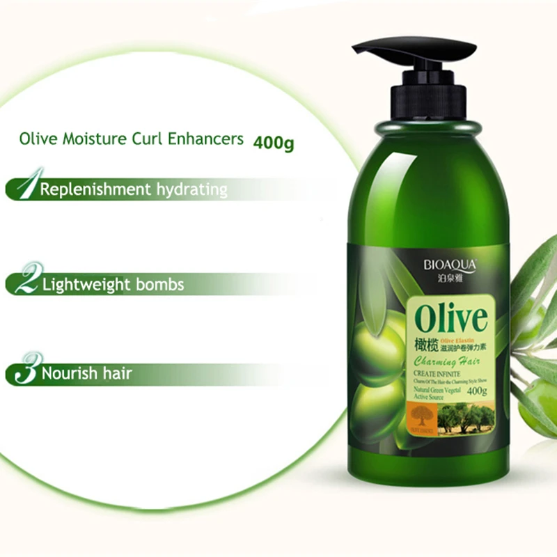 BIOAQUA 400ML Extract Olive Essence Curl Enhancer Curls Styling Elastin Lasting Moisture Improve Frizz Easy To Stereotypes
