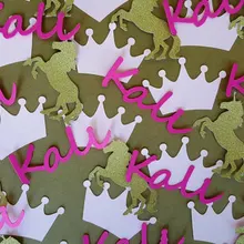 Пользовательское имя Блестящий Единорог корона на первый день рождения конфеттис для подарков для будущей матери для крещения ребенка стол Декор скрапбук скраптеры вечерние украшения