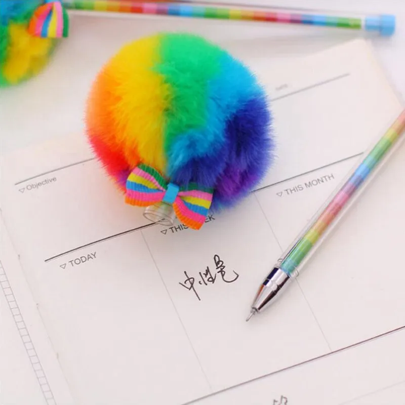 Hair ball pen Korean stationery rainbow color creative neutral pen