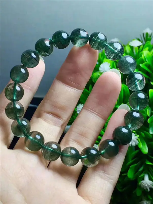 FREE SHIPPING Natural Green Phantom Ghost Quartz Crystal Bracelet 9.2mm AAAAbraceletaaaa