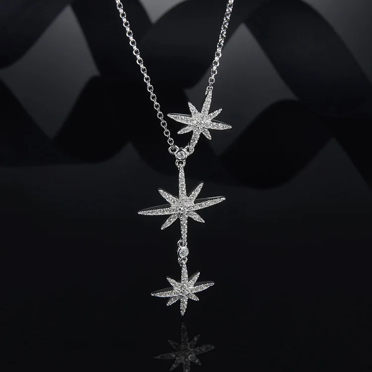 

2018 Delicate Statement Stars Pendant Necklace Women Soild S925 Sterling Silver colar femini AAA zircon crystal collier femme