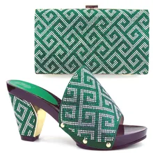 TH16-51 Fashion party setes matching shoes and bag sets Green African pumps shoes and handbag with rhinestones!FREE shipping!