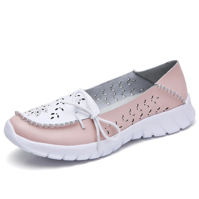 Повседневная кожаная обувь; женские лоферы на плоской подошве; дышащие летние кроссовки; удобная женская прогулочная обувь; светильник; zapato mujer; Большой размер 42 - Цвет: 37 Pink