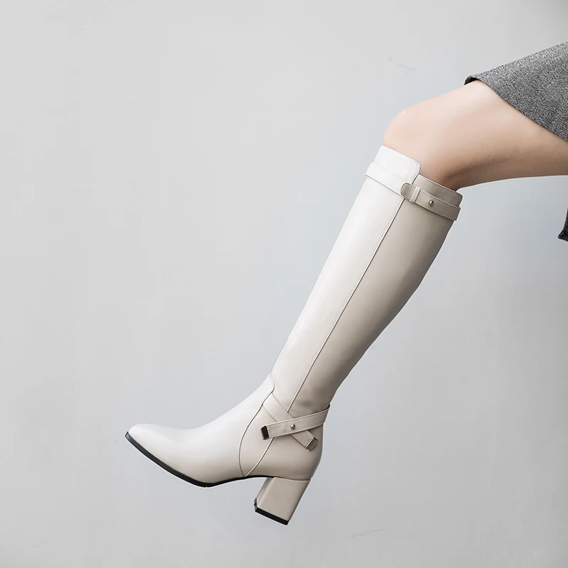 Фирменный классический дизайн; женские сапоги до колена; мотоботы на высоком каблуке; высокие женские сапоги из натуральной кожи