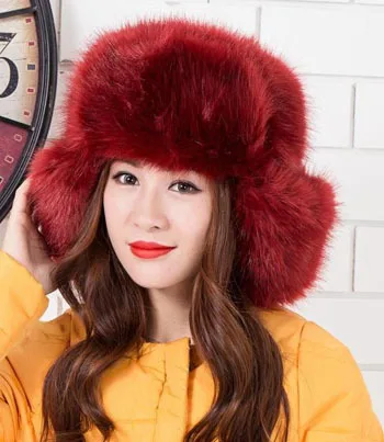 11 цветов искусственный меховые зимние шапки для женщин вперед русская меховая шапка с ушками бомбера шапки шапка время приключений теплая для девочки CP093 - Цвет: redwine
