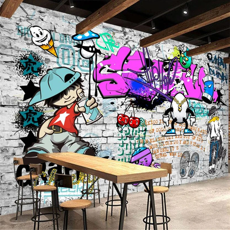 beibehang Custom Mural Wallpaper Fashion Style Trend font b Street b font Art Graffiti Brick font