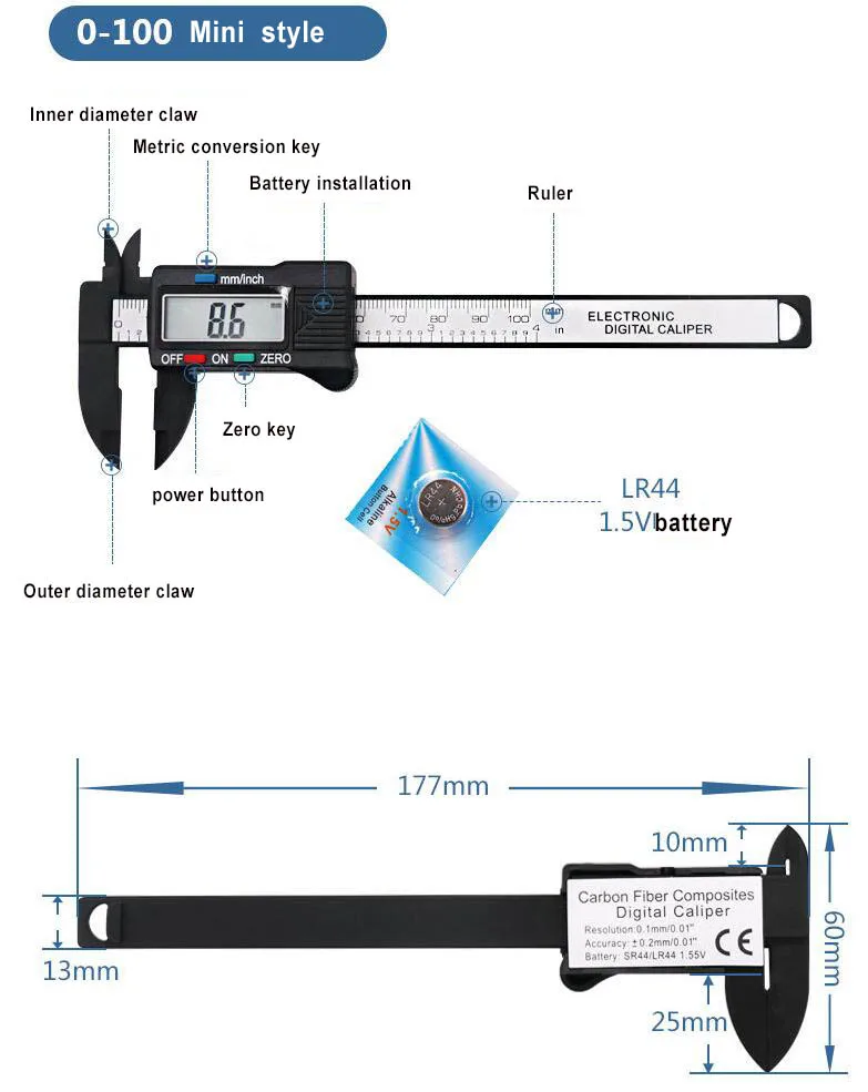 Altkomva150мм 100 мм электронный цифровой штангенциркуль 6 дюймов штангенциркуль из углеродного волокна Калибр микрометр измерительный инструмент цифровая линейка