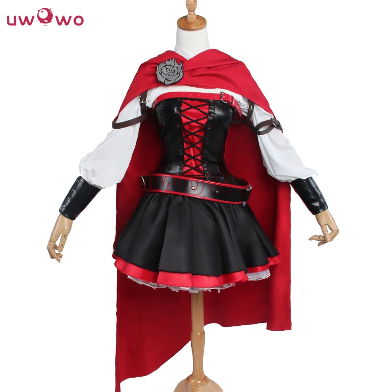 UWOWO Ruby Rose RWBY Cosplay Red Dress Cloak Battle Uniform Costume font b Anime b font