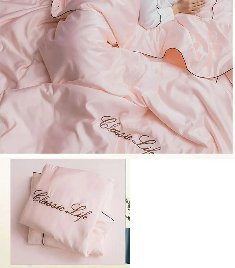 Домашний текстиль розовый комплект постельного белья сверхмягкий комфортный роскошный вышивка хлопок и мытый шелк взрослые постельные принадлежности простыни