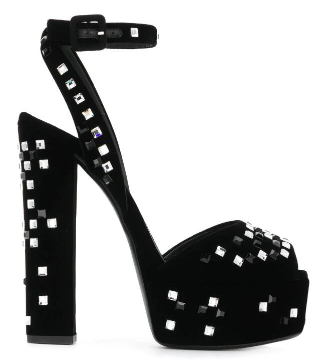 black velvet peep toe heels